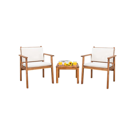 SOLVIA Patio Set 3 Piece Acacia Wood Outdoor Furniture Conversation Seat with Table & Cushions Porch Chairs for Balcony, Deck, Backyard, Beige