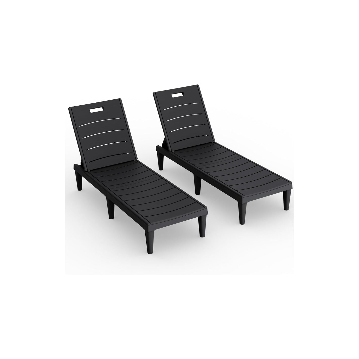 SOLVIA Outdoor Chaise Lounge Chair Set of 2 with 5-Position Adjustable Back, Waterproof & Lightweight PP Lounge Chairs for Outside Pool Patio (Black)