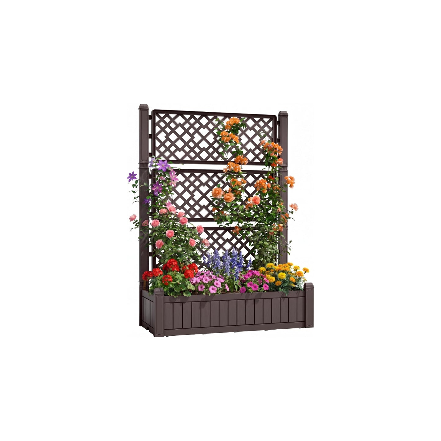 SOLVIA Raised Garden Bed with Trellis, Plastic Elevated Planter Box with Drainage Holes for Climbing Plants, Flowers, Vegetables