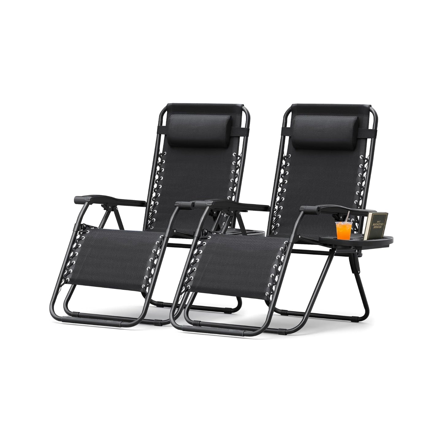 SOLVIA Patio Zero Gravity Chair Outdoor Free Folding Adjustable Chaise Lounge Chairs Beach Pool Side Using Reclining with Pillow Set of 2 (Black)