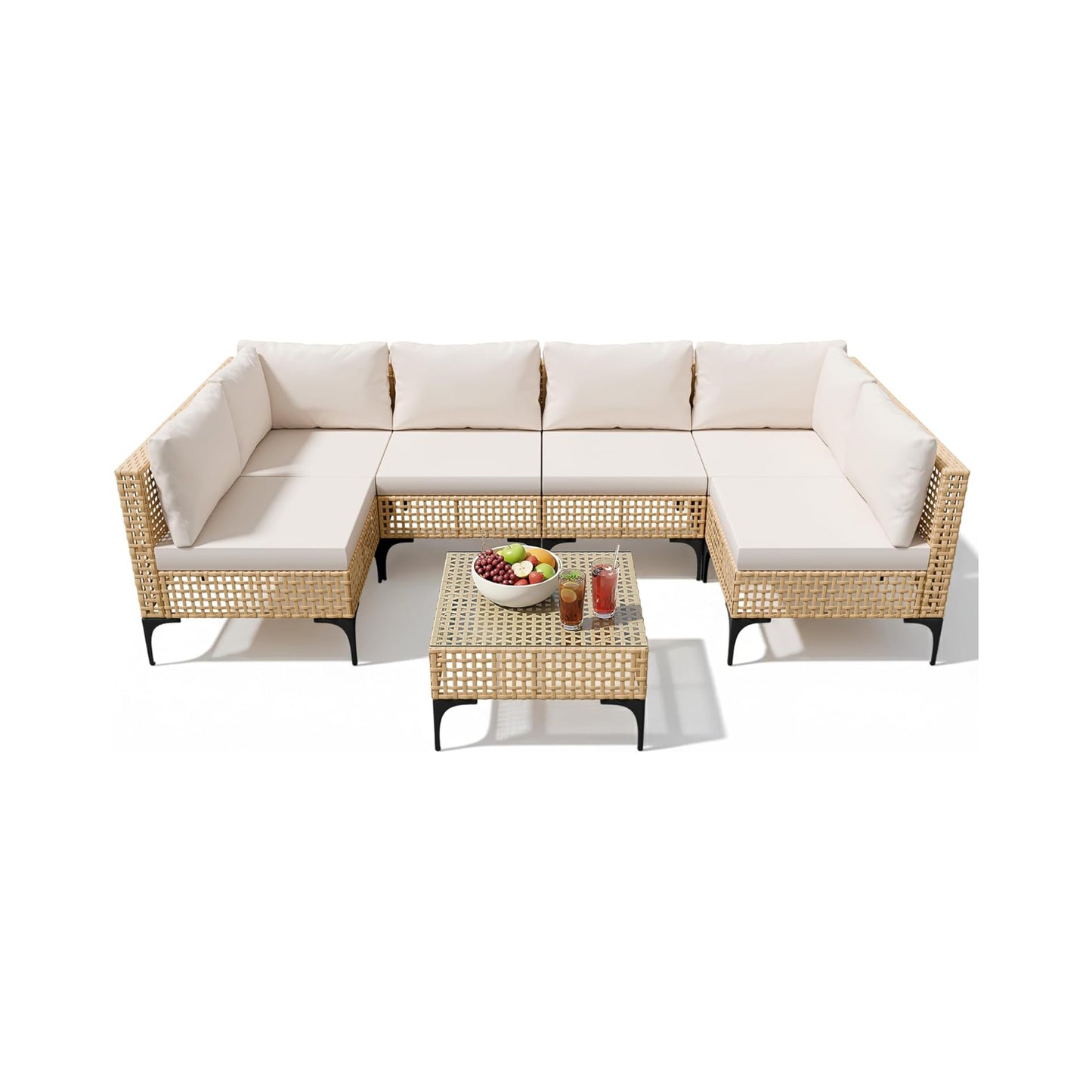 SOLVIA Patio Furniture Set,7 Pieces Outdoor Wicker Sectional Couch with Thick Cushions &Glass Tabletop, PE Rattan Backyard Conversation Sofa with Coffee Table for Deck, Porch