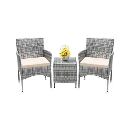 SOLVIA 3 Pieces Patio Furniture Sets Clearance PE Rattan Wicker Chairs with Table Outdoor Garden Porch Furniture Sets (Light Grey)