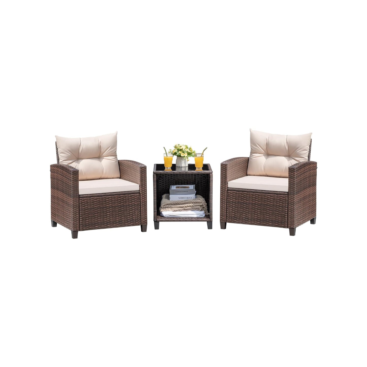 SOLVIA 3 Pieces Patio Furniture Set, PE Rattan Wicker Patio Set with Two Outdoor Chairs and Table, Upgraded Patio Chairs and Table for Porch, Garden Poolside Balcony