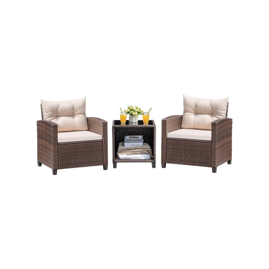 SOLVIA 3 Pieces Patio Furniture Set, PE Rattan Wicker Patio Set with Two Outdoor Chairs and Table, Upgraded Patio Chairs and Table for Porch, Garden Poolside Balcony