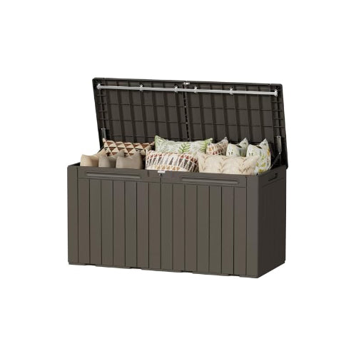SOLVIA 100 Gallon Outdoor Storage Box, Waterproof Resin Deck Box for Patio Furniture, Lockable Container for Garden Cushions & Pool Supplies (Brown, 100 Gallon)