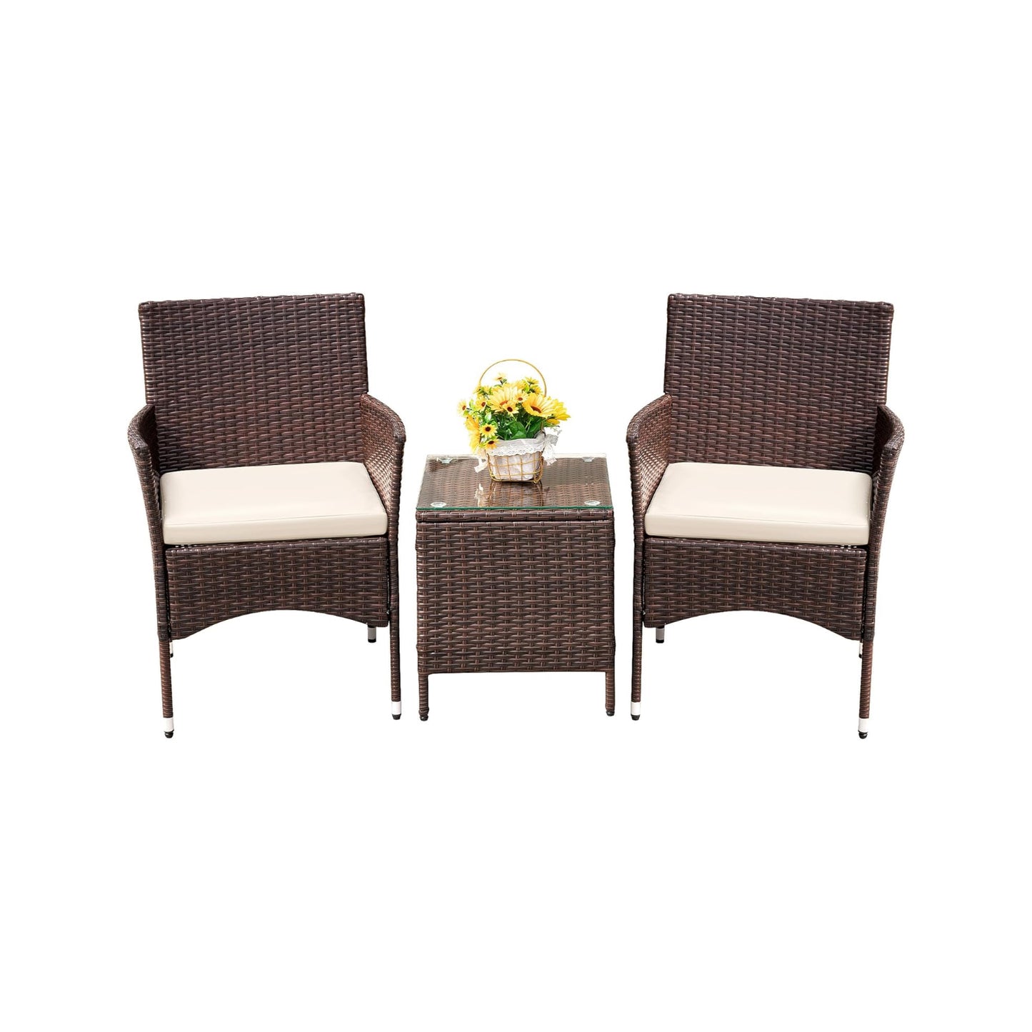 SOLVIA Patio Porch Furniture Sets 3 Pieces PE Rattan Wicker Chairs with Table Outdoor Garden Furniture Sets (Brown/Beige)