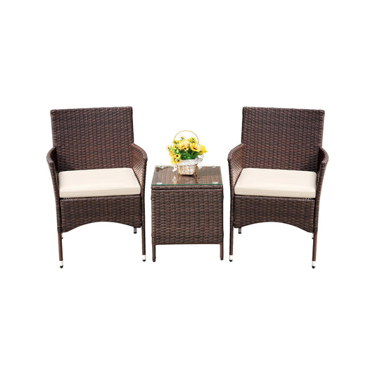 SOLVIA Patio Porch Furniture Sets 3 Pieces PE Rattan Wicker Chairs with Table Outdoor Garden Furniture Sets (Brown/Beige)